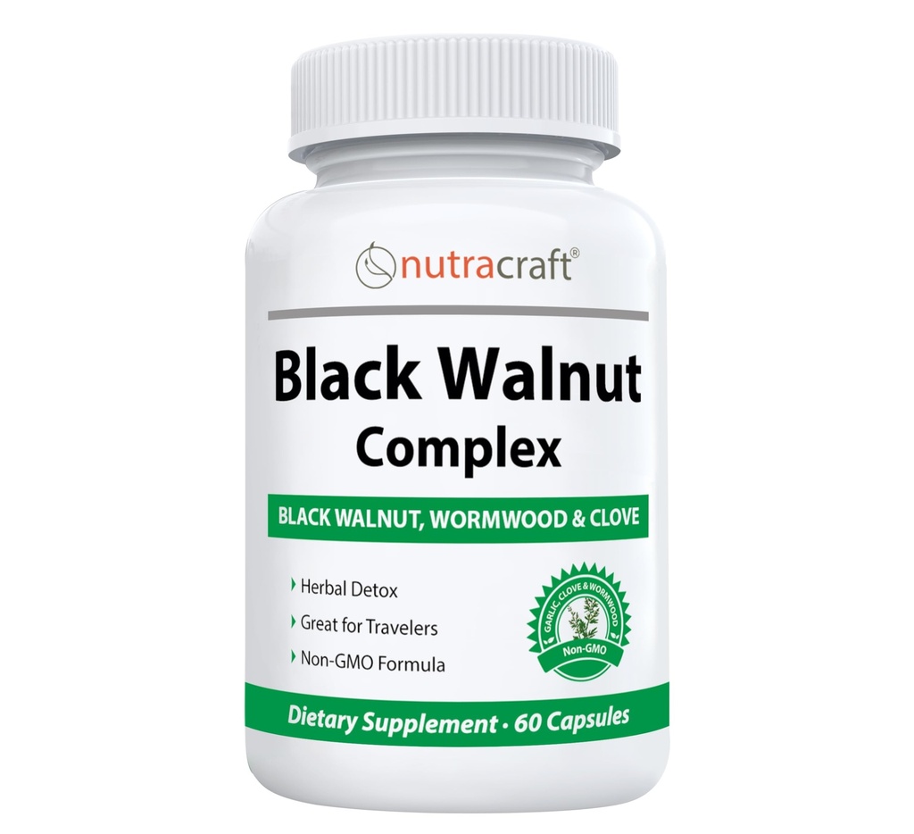 Nutracraft Black Walnut Detox Cleanse Supplement | 블랙 호두, 웜우드, Clove, PAU D'Arco, 호박 씨앗, 마늘, 아연 | 인스타트 가드 인스 타 그램 | 60 캡슐
