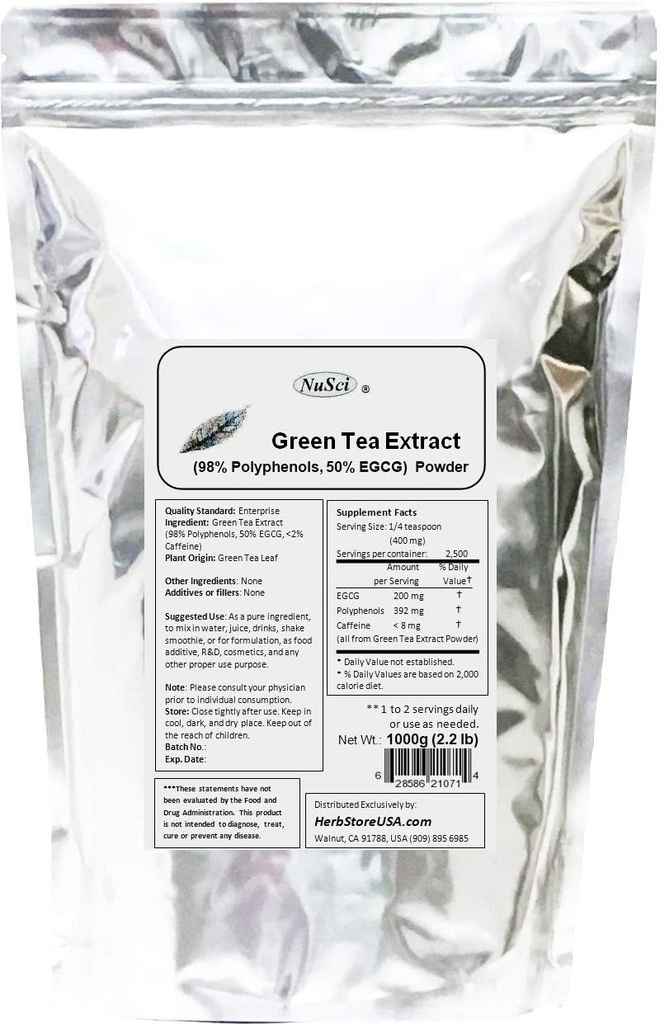 녹차 추출물 대량 분말 표준화 된 98 % 폴리 페놀 및 50 % EGCG GMO 무료 비 방사선 (1000 그램 (2.2 파운드)