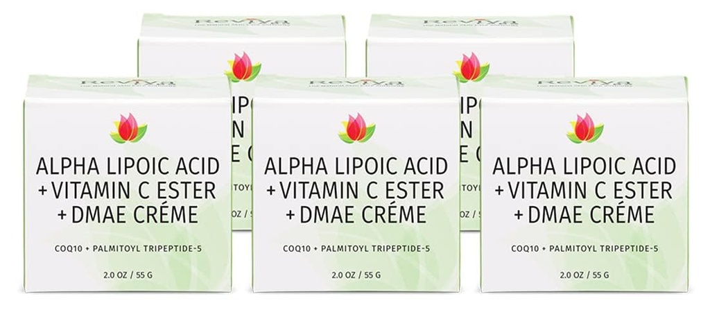 Alpha Lipoic Acid, 비타민 C 에스테르가있는 Reviva Labs DMAE 크림 - 목과 얼굴을위한 DMAE 리프트 및 펌웨어 크림 - 피부 펌핑 및 습기 크림, 5-Pack (2 oz 각)