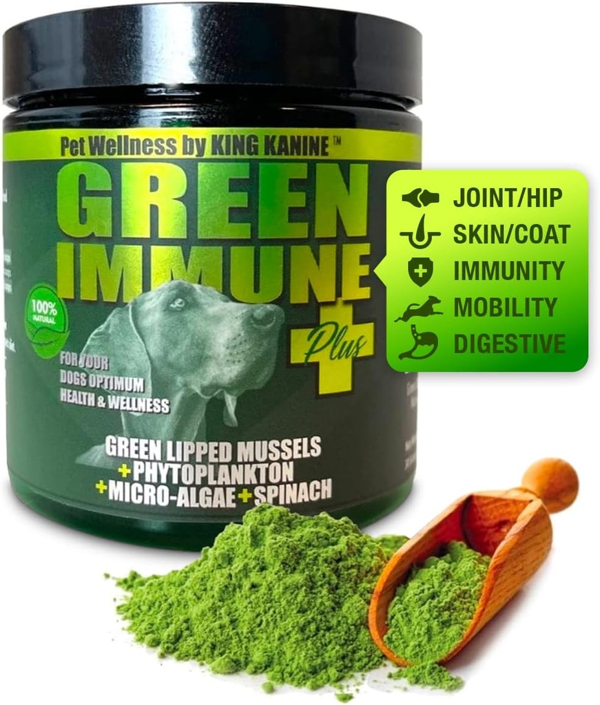 King Kanine Green Inmune Plus Multivitamin 및 Mineral 6 oz | 유기 분말은 Mobility & Allergy Relief에 참여합니다 | 개 케어를위한 염증 보충 | 수의사 승인