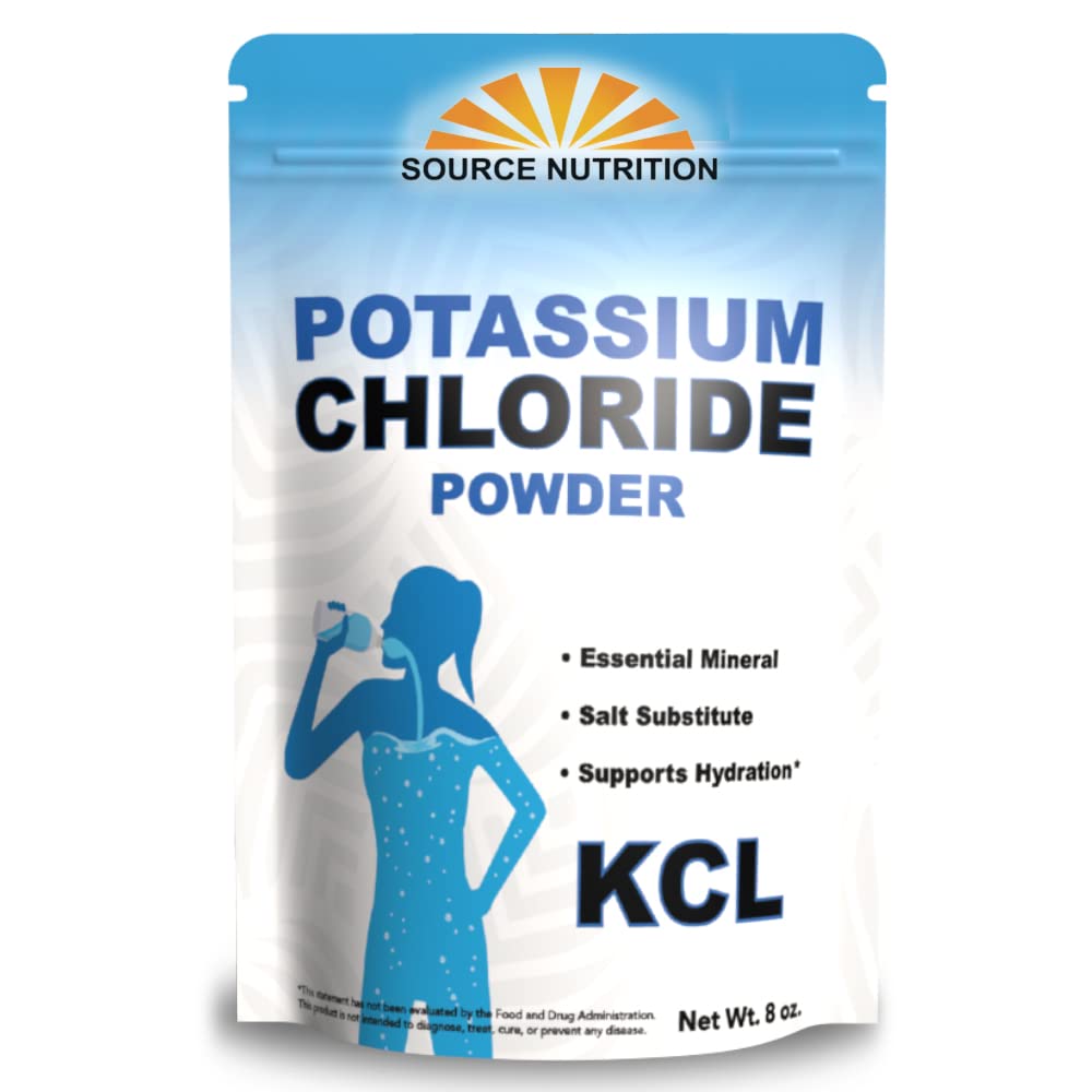 Source Nutrition 칼륨 염화물 분말 - Hydration 및 유체 레벨, 테이블 소금 대체, 칼륨의 우수한 소스 - KCL 보충 (8 oz.)
