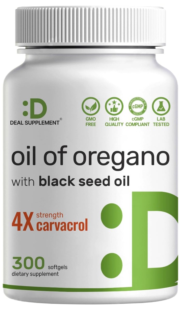 DEAL 지원 Oregano Softgels with Black Seed Oil 300 Count - 30 : 1 추출물, 활성 Carvacrol & Thymoquinone - 산화 면역성 면역력 지원 - 식물 기반, 비 GMO
