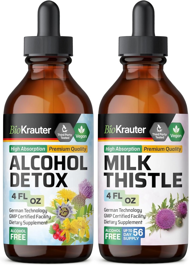 BIO KRAUTER 알코올 Detox Tincture 4 Fl. Oz. & 우유 Thistle Tincture 4 Fl. Oz.