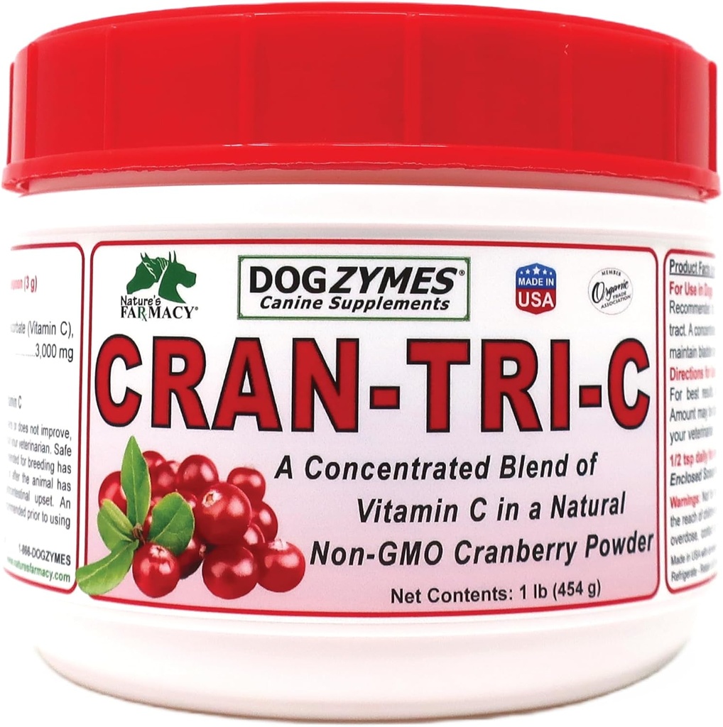 Dogzymes Cran Tri C Urinary Tract 지원, 비타민 C 혼합, Teaspoon (1 파운드) 당 1418mg