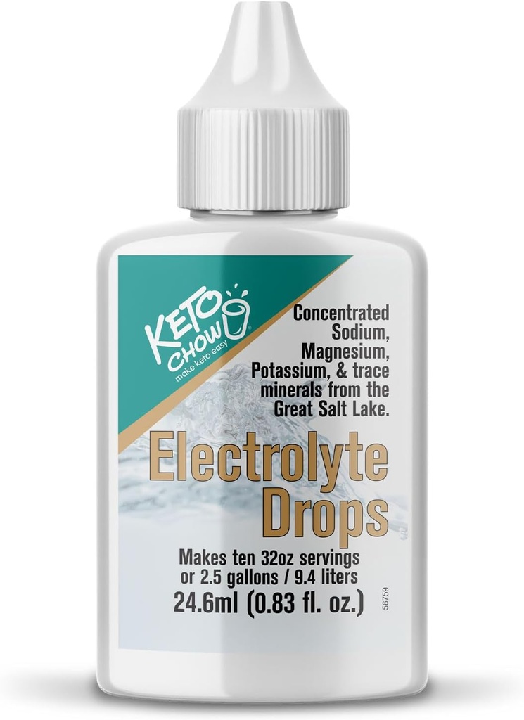 Keto Chow Electrolyte Hydration Drops - Keto Diets & Intermittent Fasting - Immune Support - 글루텐 & Sugar Free - 나트륨, 마그네슘, 칼륨 및 Trace Minerals - Unflavored - 0.83 fl oz