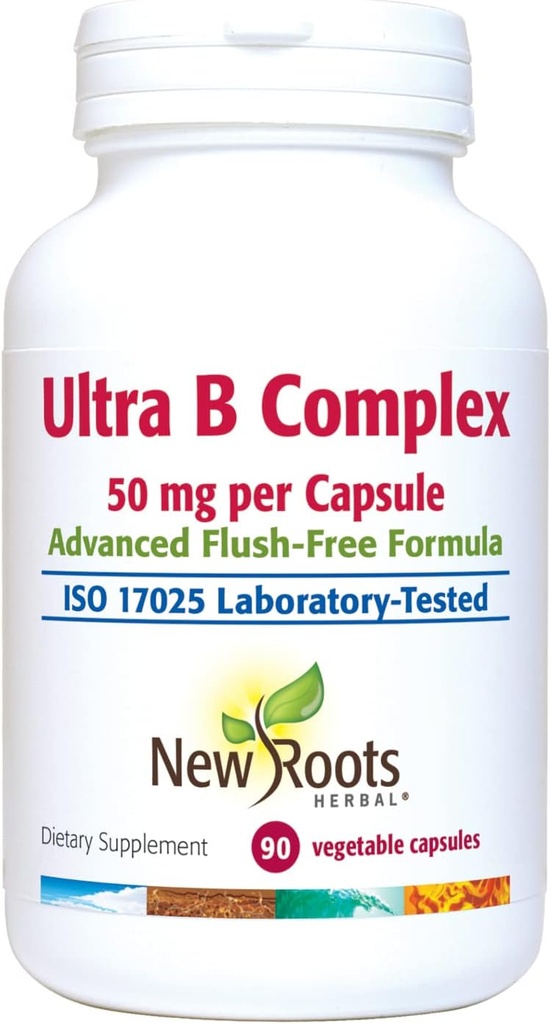 NEW ROOTS HERBAL 울트라 비타민 B 보충 (50mg) 비타민 B6, B12, Biotin | 고급 면역 지원 보충교재 (90 Veg 모자) | 플래시 프리 포뮬러