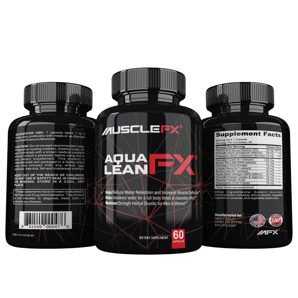 AquaLean FX 최대 힘 Diuretic 물 Away 알약 물 보유 및 남자와 여자를 위한 Lean 근육 정의, 60의 캡슐