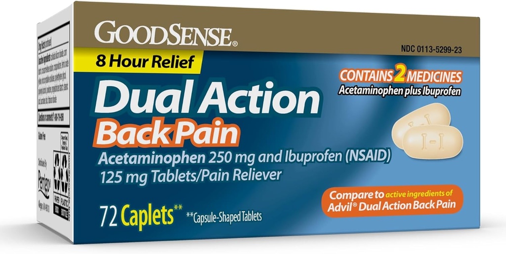 GoodSense 이중 활동 Acetaminophen와 Ibuprofen (NSAID) 정제, 250 mg/125 mg의 뒤 고통, 72 조사