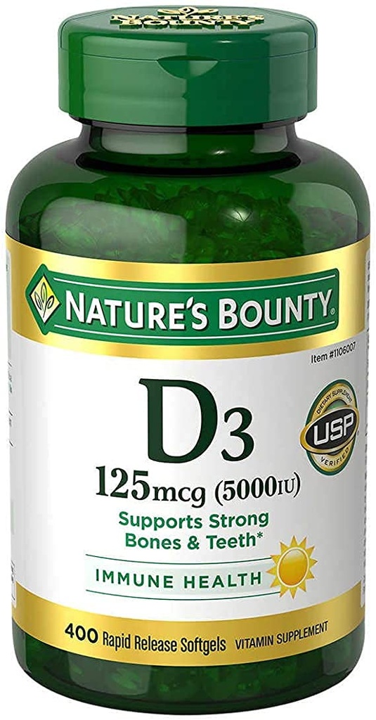 자연의 Bounty 면역력 비타민 D3 5000 iu, 급속한 방출 400 Softgels