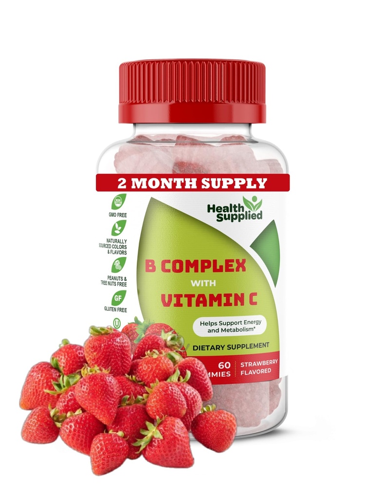 Strawberry 맛 비타민 B 복합체 Gummies - 비타민 C가있는 B 복합체 - Nervous System과 Boosts Energy Level을 지원합니다 - Cognitive Function과 유사합니다 - Great Tasting and Easy to Swallow