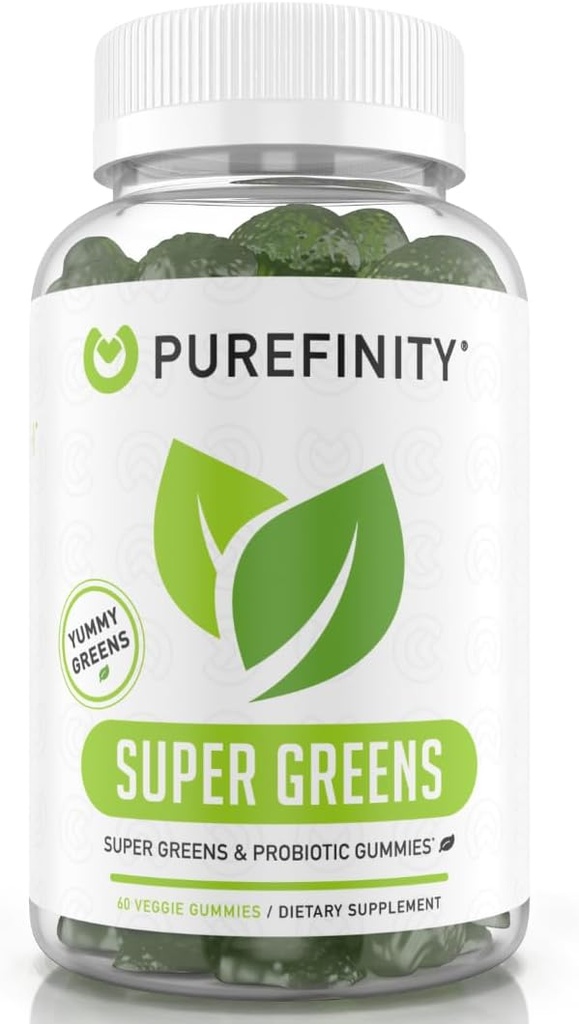 Spirulina, Spinach, Broccoli, Beet Root, Acai 및 기타 야채, All-in-One Veggie Supplement - Non-GMO, Gluten Free, Vegan, 60 카운트와 함께 PUREFINITY 일일 슈퍼 그린 구미