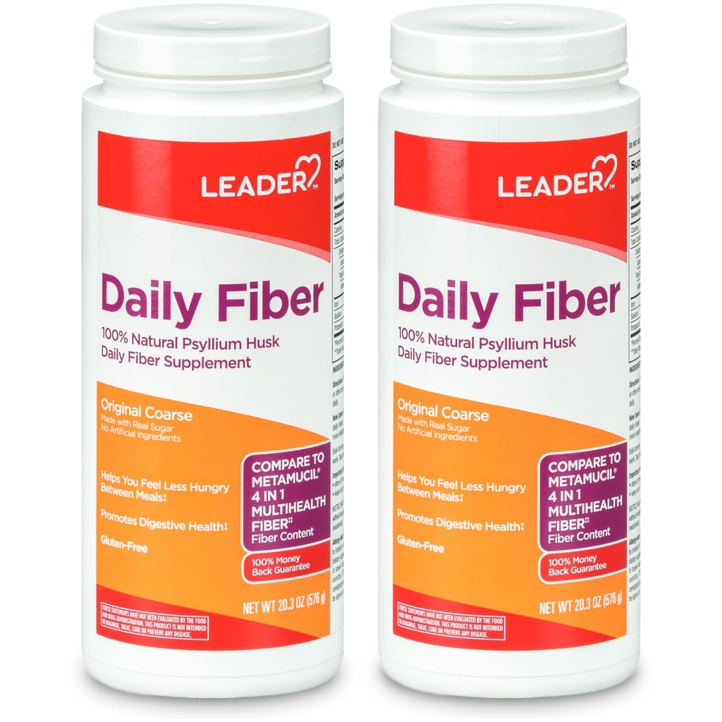 LEADER Psyllium Husk 파우더 보충 4-in-1 섬유 Digestive 건강, 식물 기반 100 % 천연 Psyllium Husk 매일 섬유, 글루텐 무료, Non-GMO, Metamucil 20.3 OZ (패키지 2)와 비교