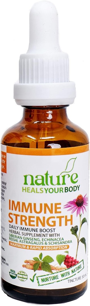 Immune 힘 초본 Tincture – 자연적인 매일 면제 승압기 - Siberian Ginseng | Echinacea | Reishi | Astragalus | Schisandra – 유기 허브 (50 mL)