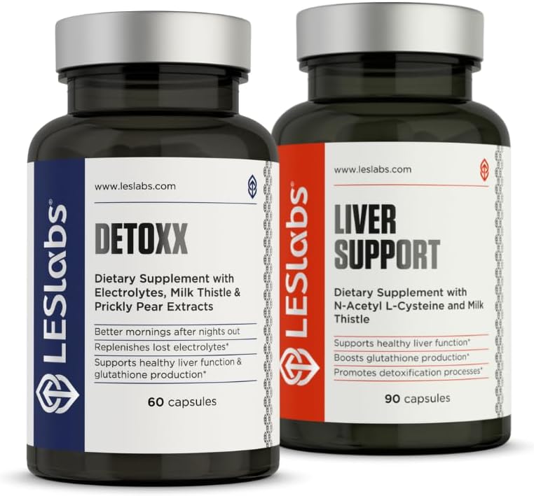 LES Labs Detoxx 및 Liver 지원 듀오 - 건강한 간기능, glutathione 생산 및 해독을 지원하는 번들