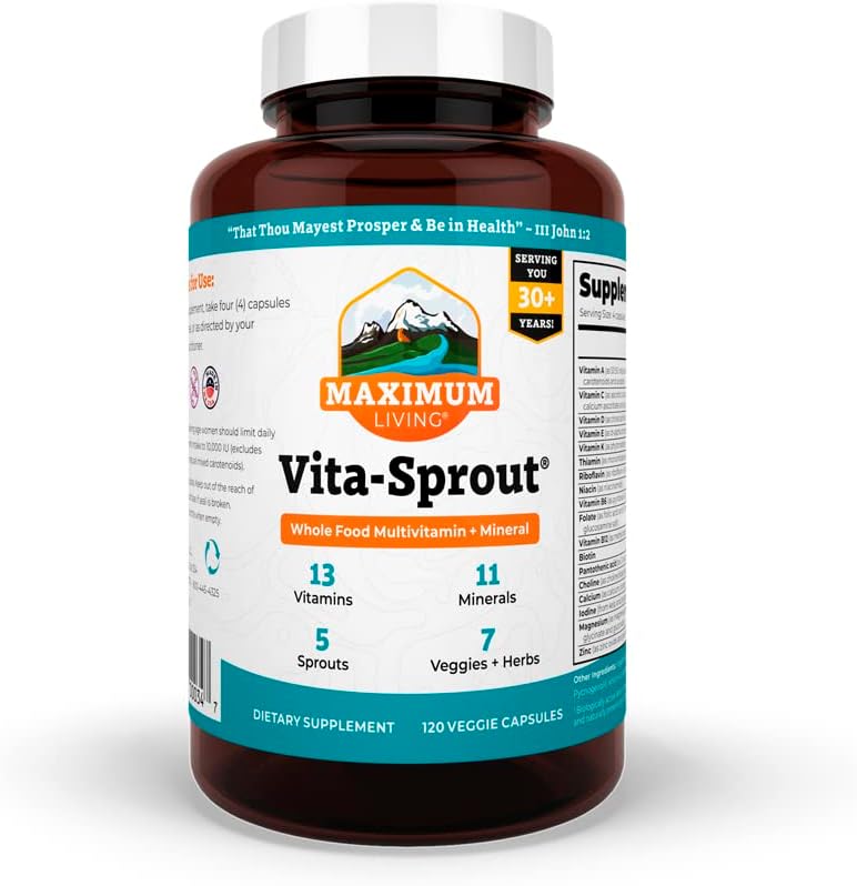 최대 생활 - Vita-Sprout 전체 음식 Multivitamin & Phytonutrient 혼합 - 120 캡슐