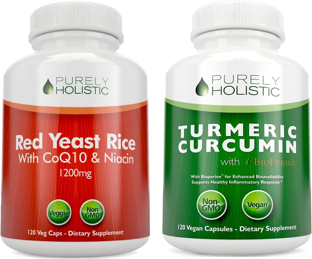 빨간 효모 밥 1200mg & Niacin + 유기 심황 Curcumin 700mg & Bioperine 섭리 95% Curcuminoids - 240 채식 캡슐