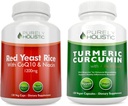 빨간 효모 밥 1200mg & Niacin + 유기 심황 Curcumin 700mg & Bioperine 섭리 95% Curcuminoids - 240 채식 캡슐