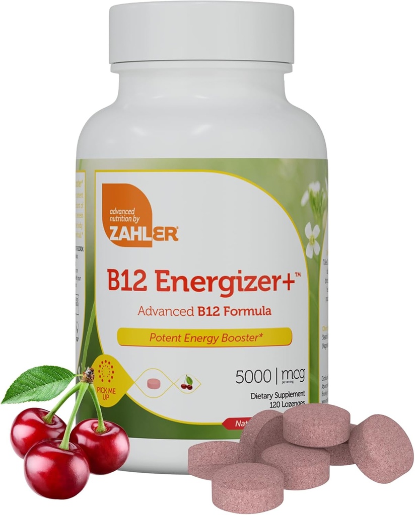 Zahler Energizer+ 비타민 B12-5000 mcg 비타민 B12 - 자연적인 버찌 풍미 Dissolvable Lozenges - Kosher 글루텐 자유로운 비 GMO B12 비타민 5000 mcg, 미국 (120 조사)에서 만드는 에너지 부스트