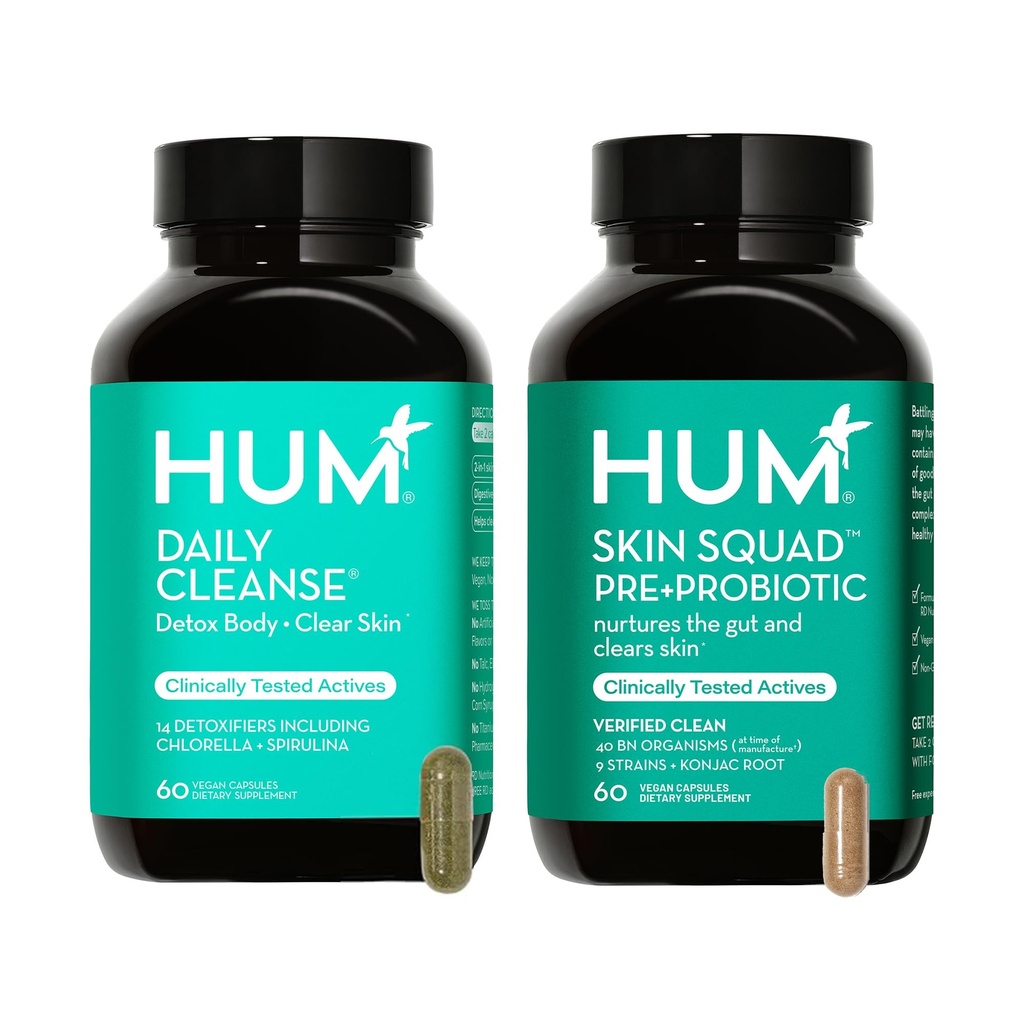 HUM Full Skin Detox and Cleanse -문제 피부와 여드름 끊어짐 유기 조류, Detoxifying 허브, 피부 Squad 및 매일 Cleanse를 위한 프로보틱스