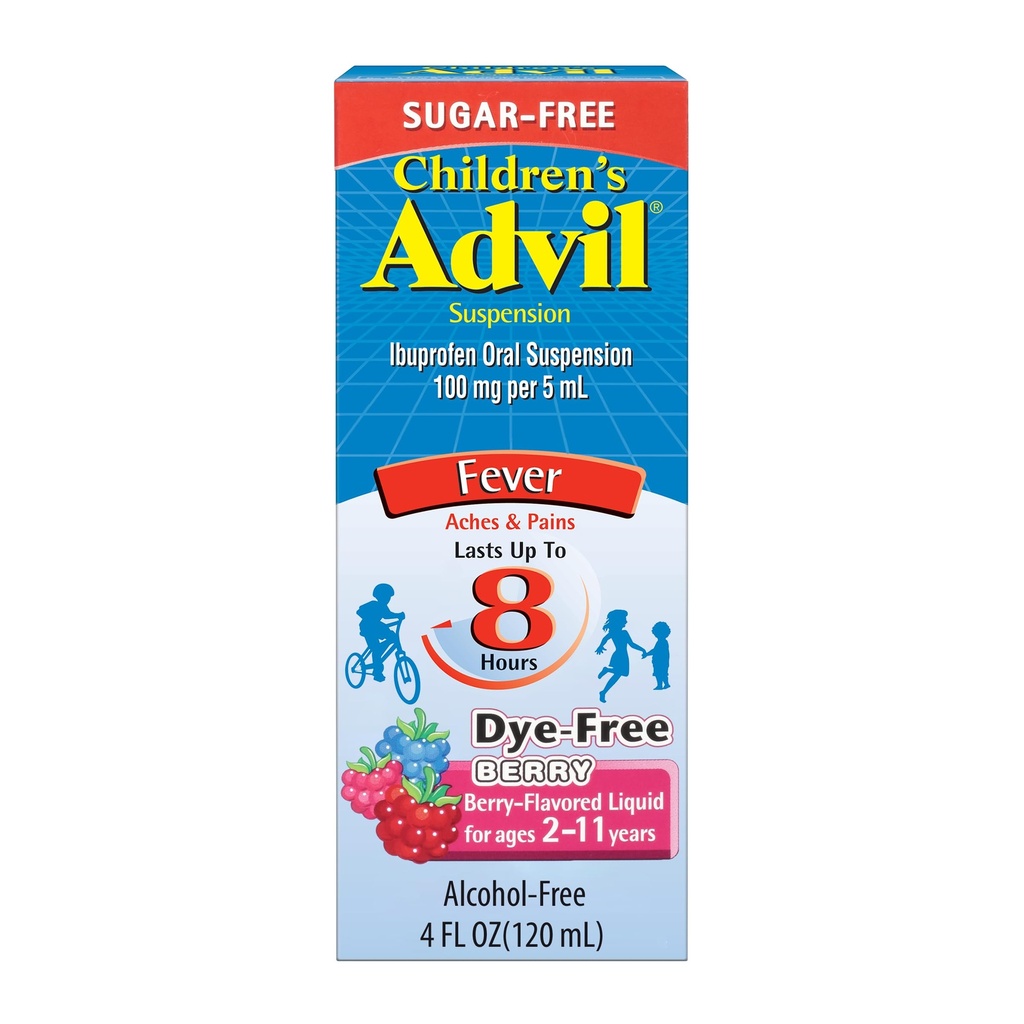 어린이 Advil Pain Reliever 및 Fever Reducer, 염료 무료 및 설탕 무료 Ibuprofen 구두 현탁액, 베리 맛 - 4 Fl Oz