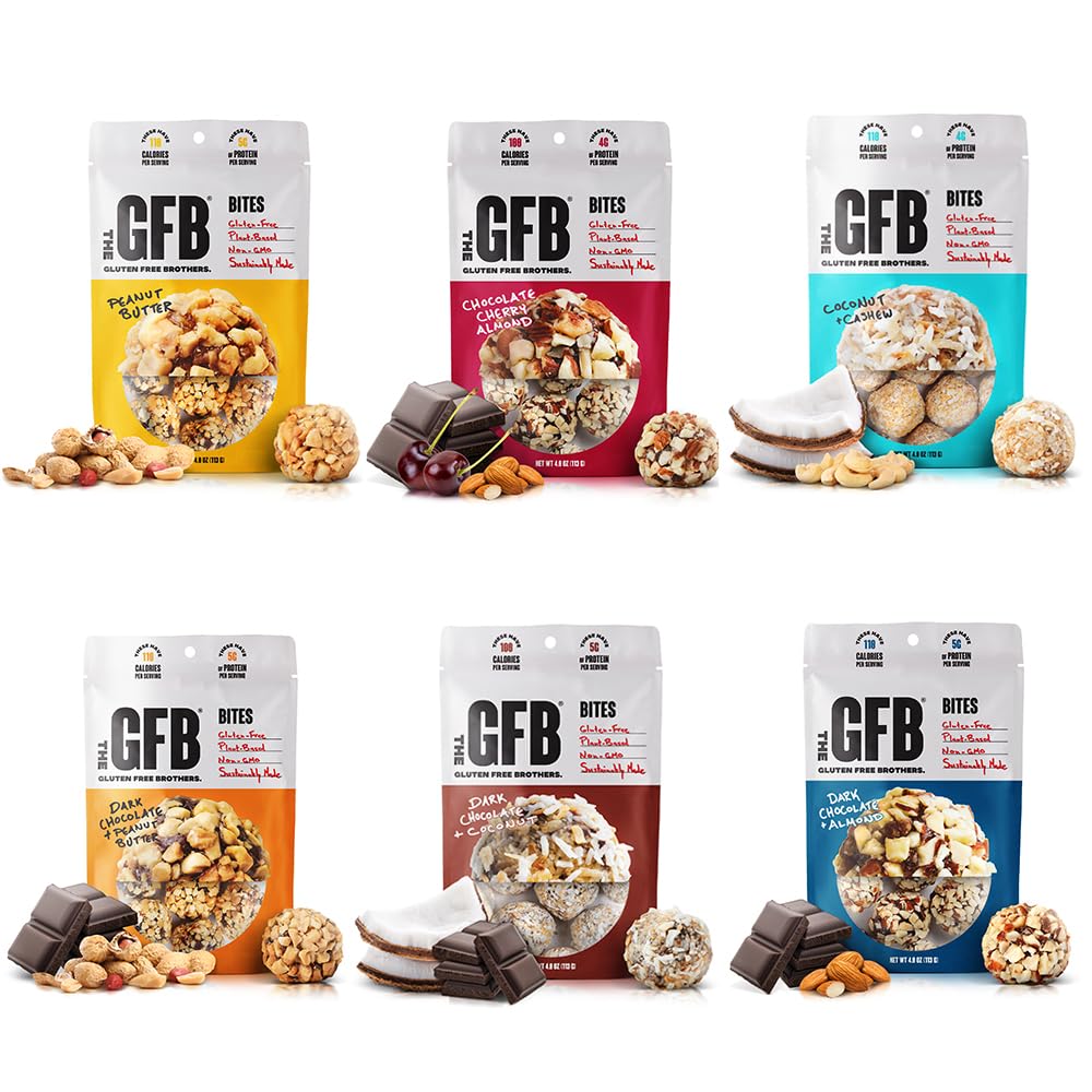 GFB Variety Pack Protein Bites - 글루텐 무료, 식물 기반, 비 GMO, 지속 가능한 제작 - ridiculously Tasty, Healthy, Vegan, Protein Energy Balls, 4 oz (6 개)