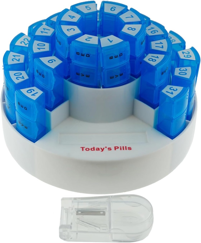 Deke Home - 31 Day 월간 Pill 주최자 XL Pill 커터, BPA-Free, 4 Times Day (AM PM), Multiple Daily Doses, Removable Compartments, Hard Case Travel 분배기 용 대형 Pill Box