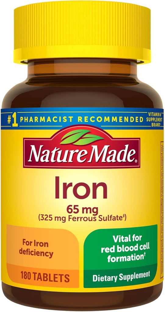 Nature Made Iron 65 mg (325 mg Ferrous Sulfate) 적혈구 지원을위한 규정식 보충교재 180 정제 (팩 1)?