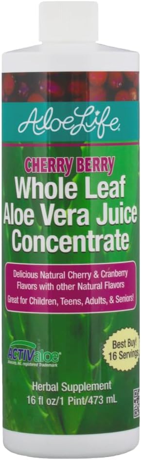 알로에 생활 - 전체적인 잎 알로에 Vera 주스, 증명된 유기, 글루텐 자유로운 (Cherry Berry, 16 oz)