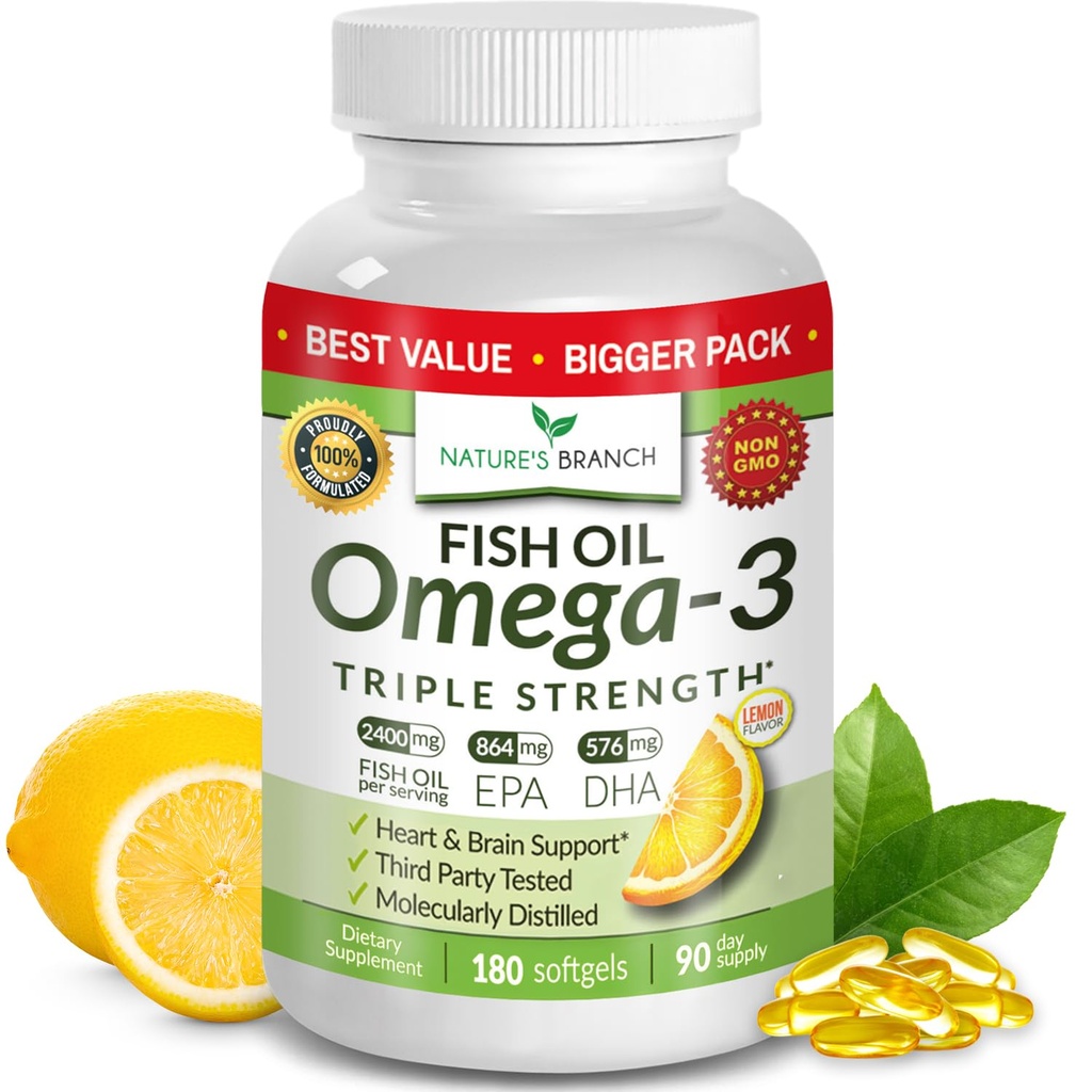 제일 세 배 힘 Omega 3 물고기 기름 알약 - 180의 캡슐 - 2400mg 높은 힘 Burpless 레몬 풍미 864mg EPA 576mg DHA 뇌 합동 눈 심장 건강 보충교재를 위한 매우 순수한 액체 Softgels