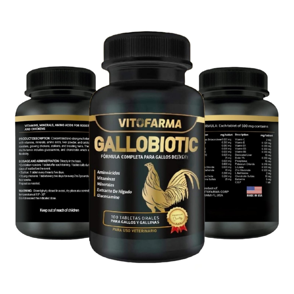 로스터를 위한 Gallobiotic 자연적인 Multivitamin, Hens - 100개의 정제 | 비타민 Completas para Gallos