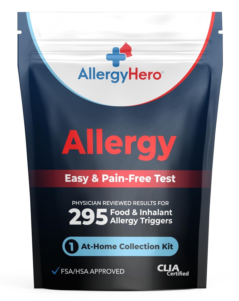 AllergyHero 종합 식품 및 환경 알레르기 테스트 키트 295 성인 및 어린이를위한 트리거 - 쉽고 통증없는 가정 사용 알레르기 테스트 키트 정확한 결과