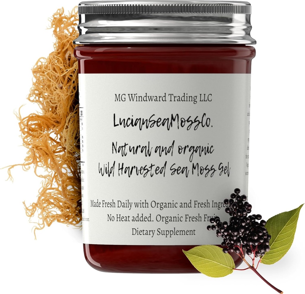 Sebi Inspired Alkaline Organic Fresh Elderberry Ginger Sea Moss Gel - Natural Essential Vitamins, Minerals Plus Antioxidants Wild Harvested from Saint Lucia (8 온스)