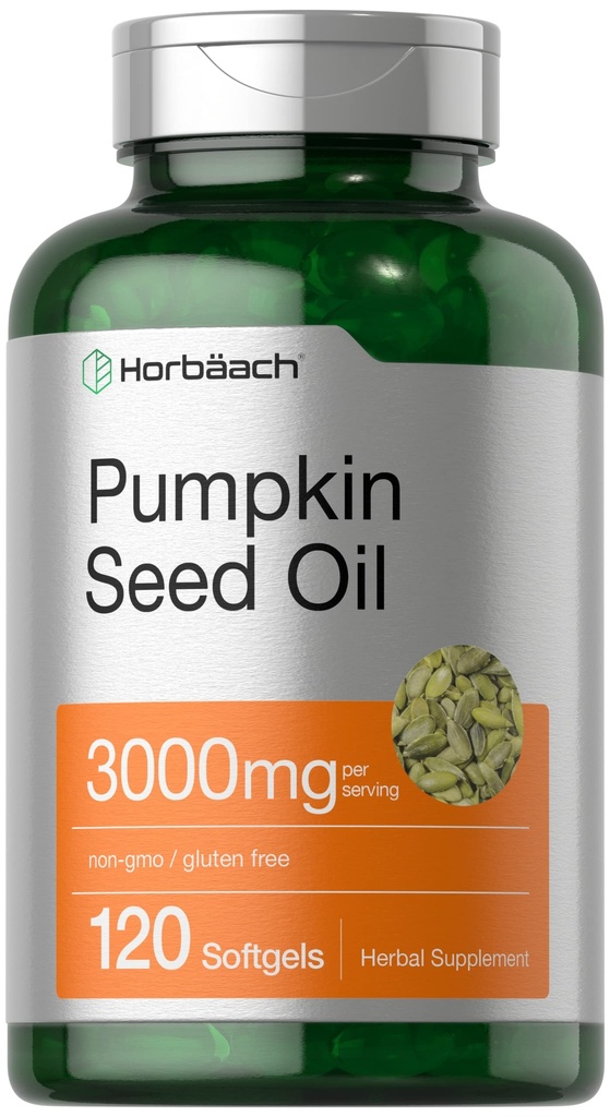 Horbäach 호박 씨앗 오일 | 3000mg | 120 Softgel 캡슐 | 냉 프레스식 보조 보충교재 | Non-GMO 및 글루텐 프리 포뮬러