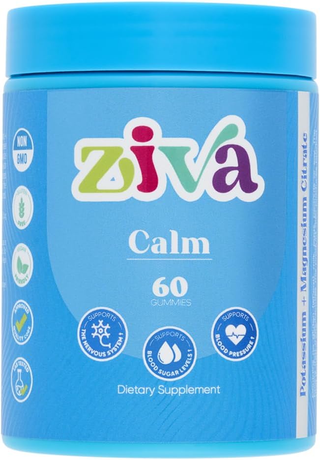 Ziva Calm Gummies – 칼륨 시트레이트 & 마그네슘 시트레이트 휴식, 스트레스 완화 및 근육 지원 – 60 카운트