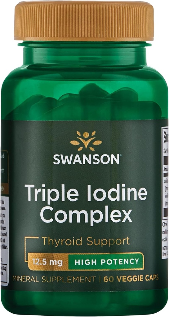 Swanson Triple Iodine Complex-Natural Supplement for Vital Thyroid Support-Promotes Metabolic Function, 증가 된 Red Blood Cell Production, & Heart Health-(60 Veggie 캡슐, 12.5mg 각) 1 팩