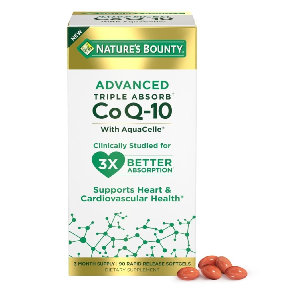 Nature 's Bounty Advanced Triple Absorbs Co Q-10, Heart Health, Rapid Release Softgels, 90 Ct를 소개합니다.