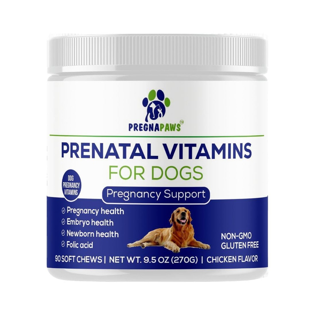 Dog Prenatal Vitamins - 건강한 임신, 강아지 개발 및 Lactation 지원 - Folic Acid, Iron & 칼슘의 풍부한 - 임신 및 간호 개를위한 고급 예비 보충 - 90 Soft Chews