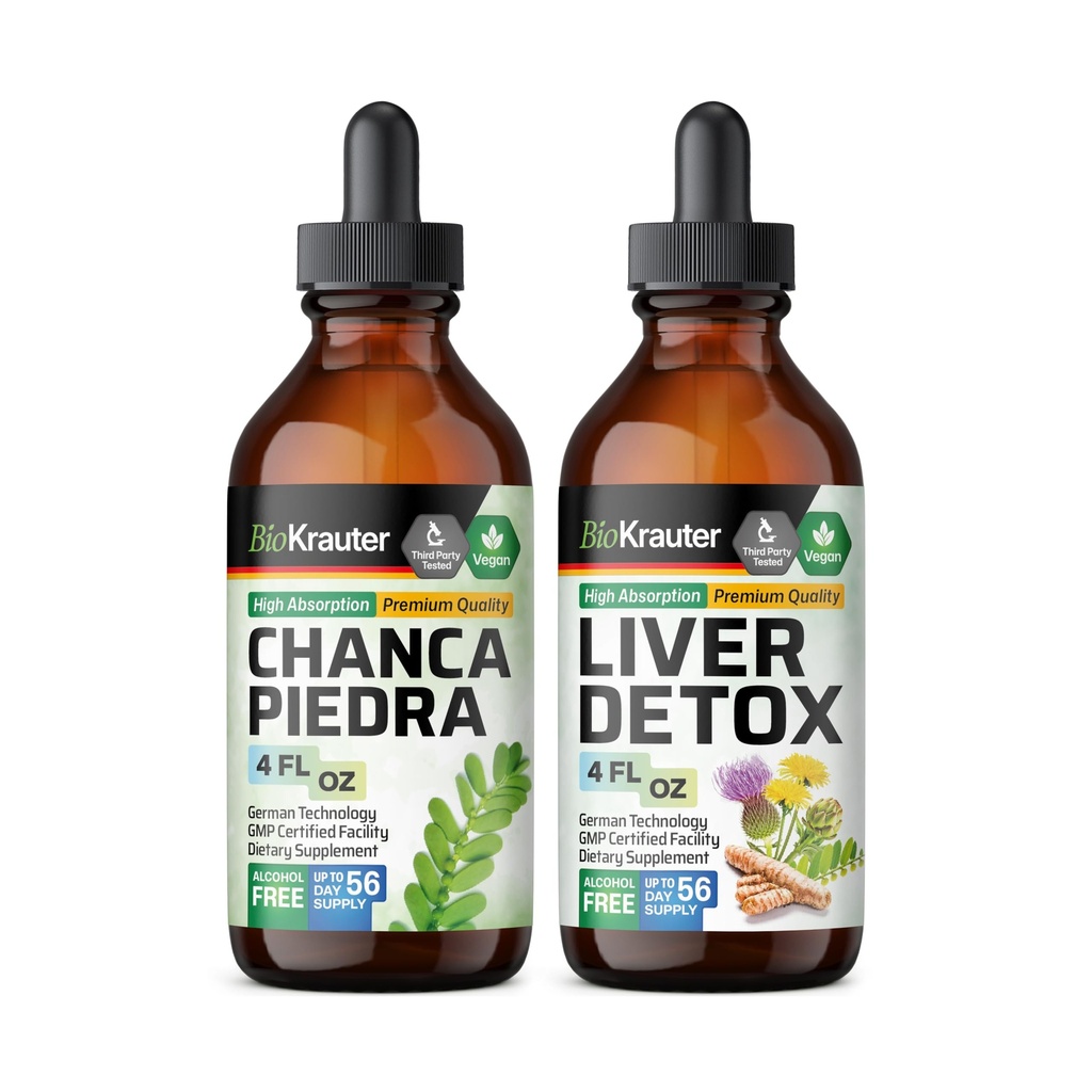 BIO KRAUTER Chanca Piedra Tincture 4 Fl. Oz. & Liver Detox Tincture 4 Fl. 오즈.