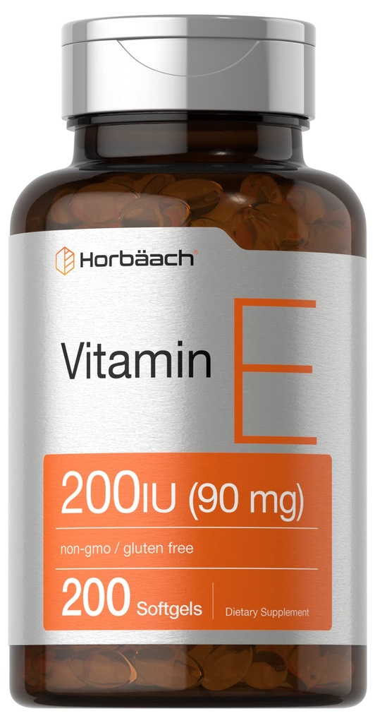 Horbäach 비타민 E Softgel 캡슐 200 IU | 90 mg 보충교재 | 200 조사 | 비 GMO 및 글루텐 자유로운 공식