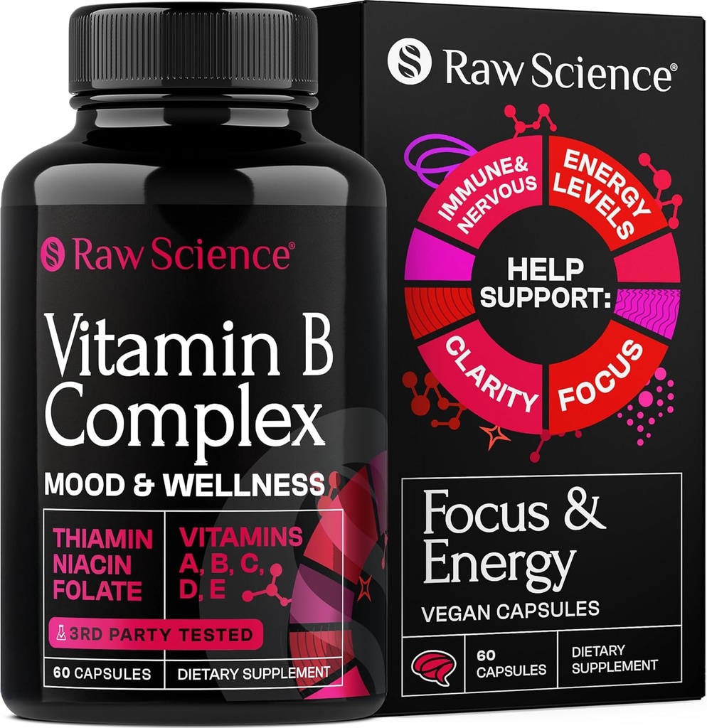 비타민 B 복합 캡슐 - B 비타민 : B1 B2 B3 B5 B6 B7 B9 B12, Biotin, Folic Acid, Energy & Immune Support Supplement를위한 비타민 C, 여성 및 남성 신경계를위한 슈퍼 B 복합체, 60 캡슐