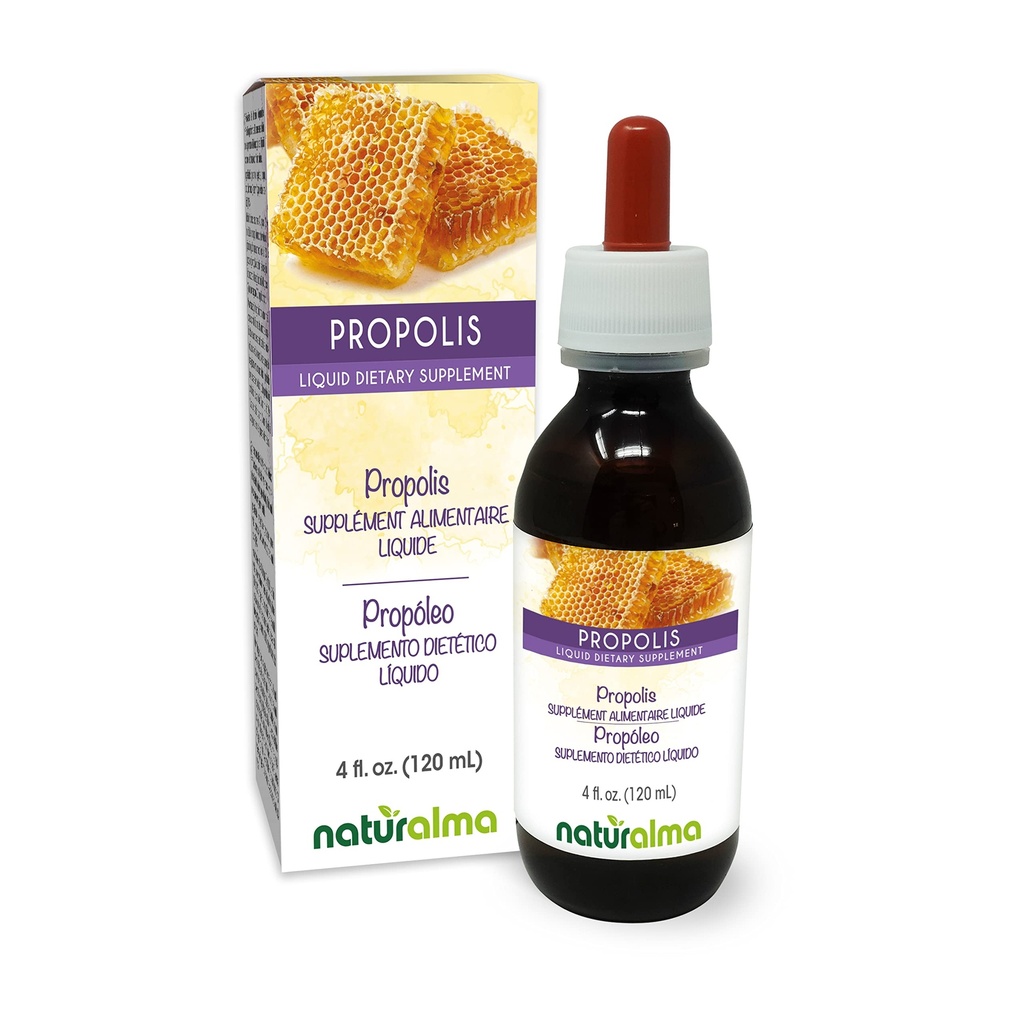 Naturalma Propolis (Propolis) 수지 알코올 - 무료 색소 - 4 fl oz 액체 추출물 - 규정식 보충교재