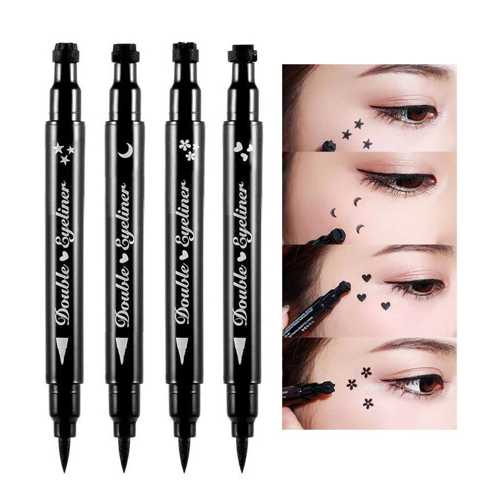 BINGBRUSH 양면 액체 스탬프 Eyeliner 펜, 얼굴 스탬프 메이크업 극단적으로 까만 방수 호리호리한 젤 펠트 끝 높은 까만 안료 액체 Eyeliner & 물개 (검정)