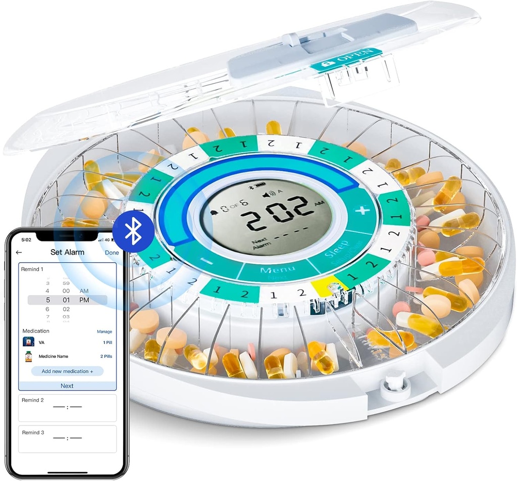 Zoksi 향상 Bluetooth 경보를 가진 Elderly를 위한 자동적인 알약 분배기 기계, 가정 사용을 위한 똑똑한 약물 알약 상자 28 일, Eletronic 약 조직 월간, Timed Reminder