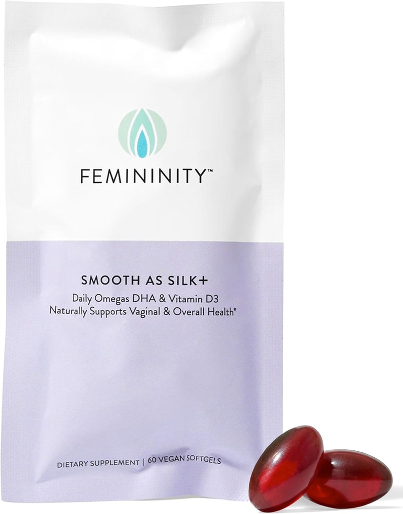 Femininity는 질 건조 (60 Softgels)를 위한 Silk+ 30 일 보충으로 매끄러운 – 바다 Buckthorn 기름, 비타민 D3 및 식물 기초를 두는 Omega-3 DHA의 혼합