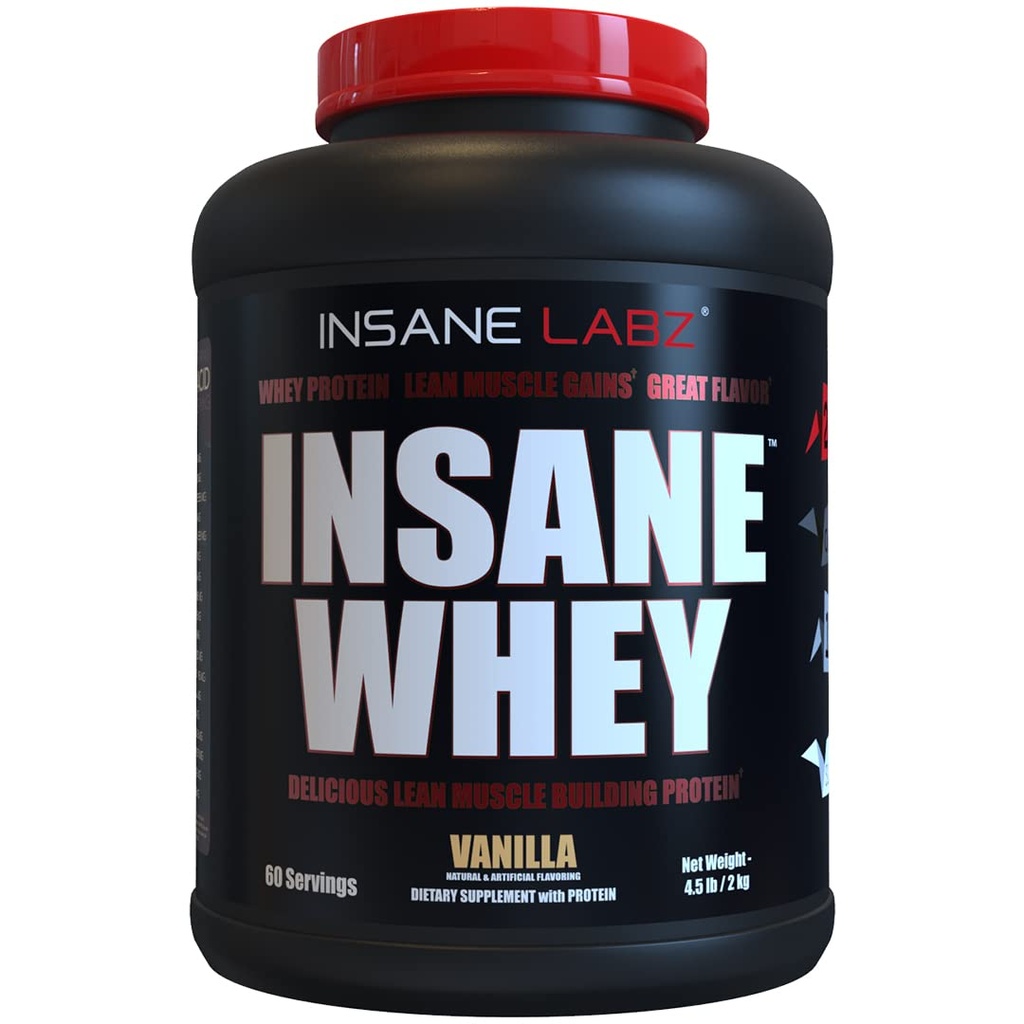 Insane Labz Insane Whey, 100 % 근육 건물 Whey Protein, Post Workout, BCAA Amino Profile, 대량 Gainer, 식사 교체, 5lbs, 60 Srvgs, (Vanilla)