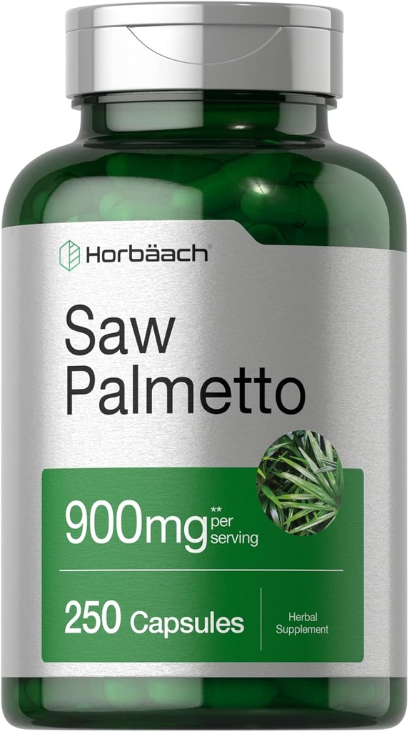 Horbäach Saw Palmetto Extract | 900mg | 250 캡슐 | 비 GMO 및 글루텐 프리 포뮬러 | 전통 허브 보충
