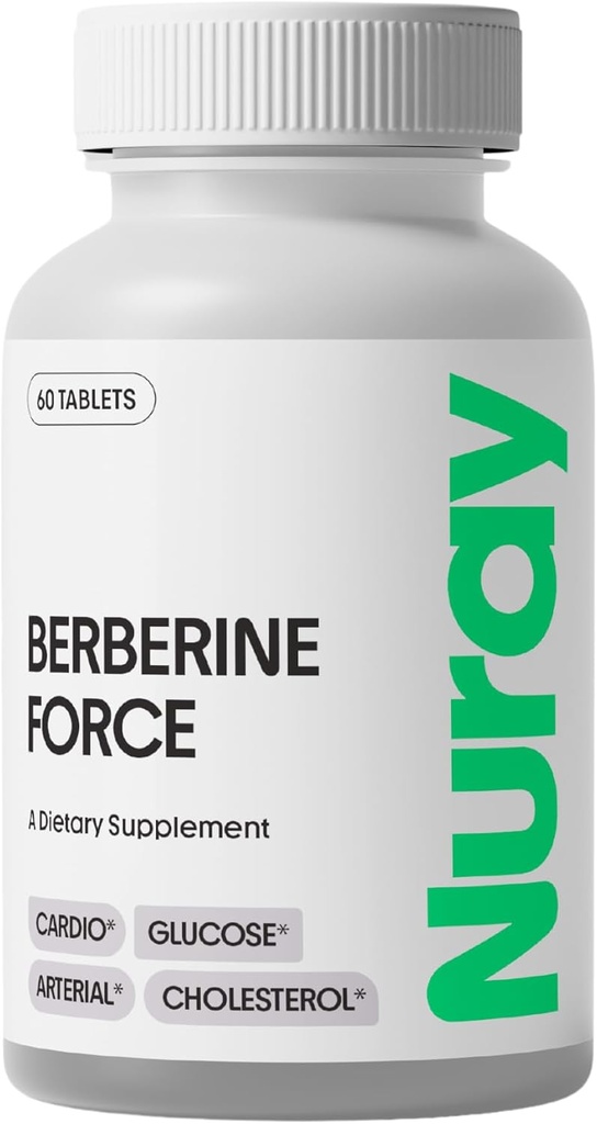 Nuray Berberine Force - 인지 건강, 위장 건강, 심혈관 건강 지원 및 Folate, R-Alpha Lipoic Acid - 60 Count - 500mg의 대사 건강을 유지 -