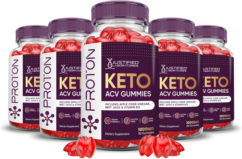 Justified Laboratories (5 팩 Proton Protein Keto ACV Gummies 고급 공식 1000MG Proton Boost Pomegranate Beet Juice Powder B12 Vegan Non GMO 300 거미
