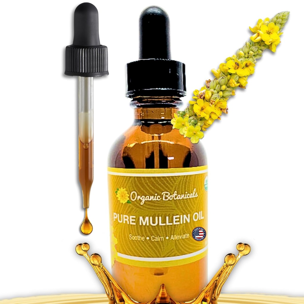 순수한 유기 Mullein 기름 - 유기 Mullein 귀 기름 강하 - Earaches, Tinnitus 및 아이를 위한 자연적인 귀 배려 해결책 - Soothing 기복 (2개 oz)를 위한 초본 Mullein 추출물 액체