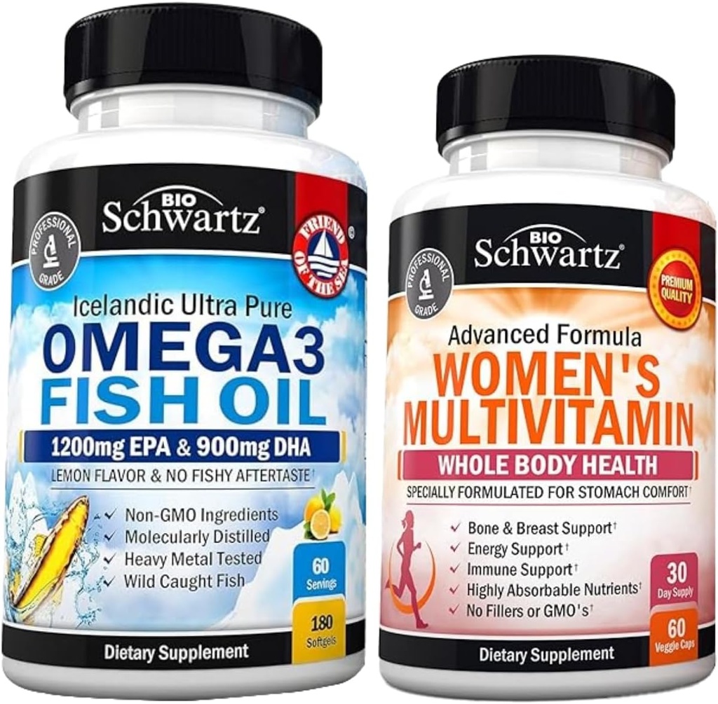 여성 캡슐을 위한 매일 Multivitamin (1 달 공급) 플러스 세 배 힘 Omega 3 물고기 기름 Softgels (2 달 공급)